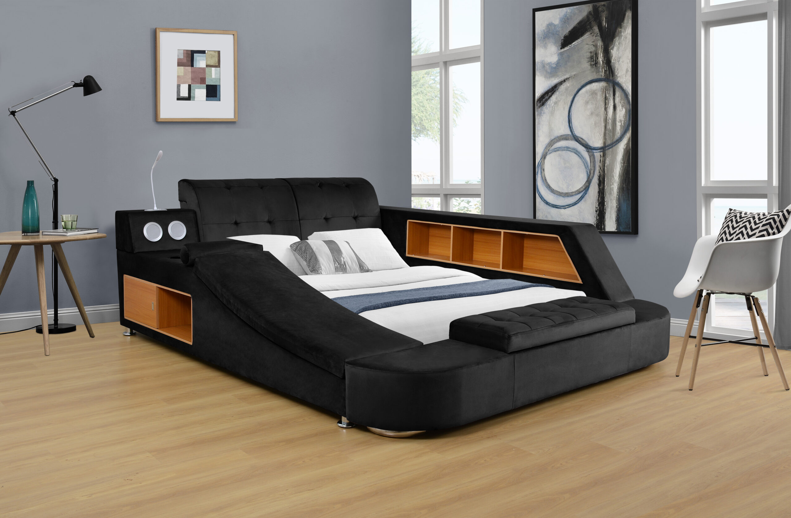 SUPER MULTI FUNCTION Bed with Massage, Music Speakers, Light, Storage, Safe, etc