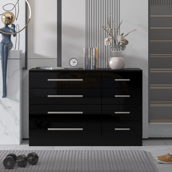 High Gloss Black 8 Drawer Sideboard / Cupboard / Buffet Solo / Chest of Drawers - Image 2