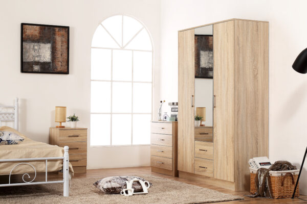 SONOMA OAK MIRRORED BEDROOM FURNITURE SET - SOFT CLOSE WARDROBE, CHEST & BEDSIDE - Image 3