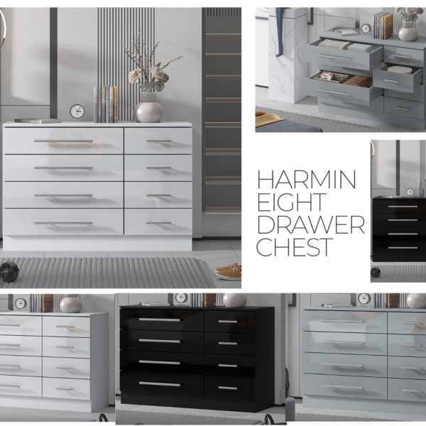 High Gloss 8 Drawer Sideboard / Cupboard / Buffet Solo / Chest of Drawers