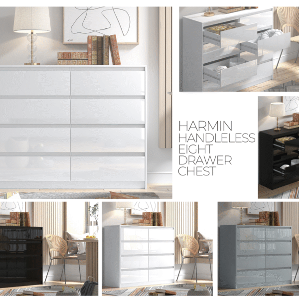 Harmin Handleless High Gloss 8 Drawer Sideboard/Cupboard/Buffet Solo/Chest