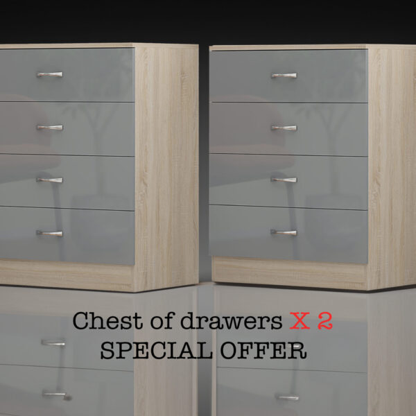 STUNNING Chest of Drawers x 2 - High Gloss Grey on Sonoma Oak frame