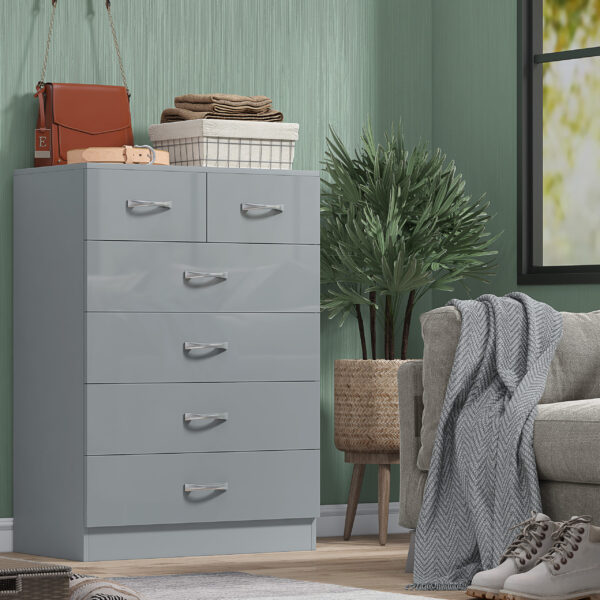High Gloss Grey 6 Drawer Sideboard / Cupboard / Buffet / Chest - Image 3