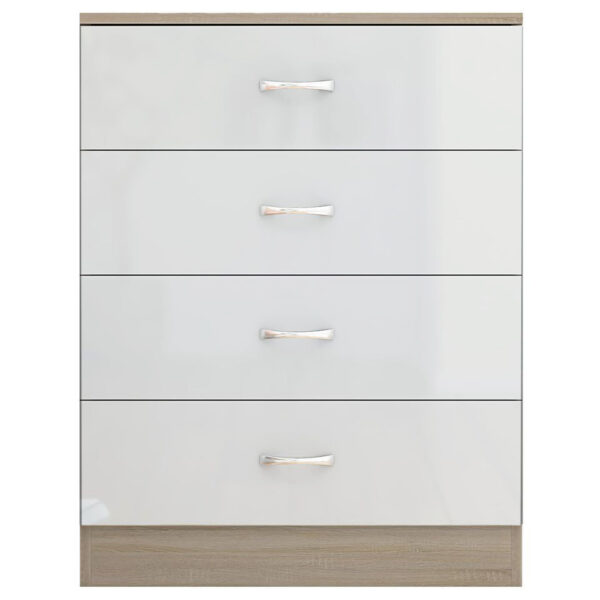 High Gloss White on Sonoma Oak frame 4 Drawer Chest - Image 3