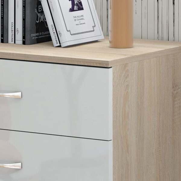 High Gloss White on Sonoma Oak frame 4 Drawer Chest - Image 2