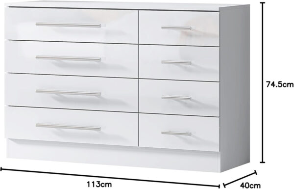 High Gloss White 8 Drawer Sideboard / Cupboard / Buffet Solo / Chest of Drawers - Image 7