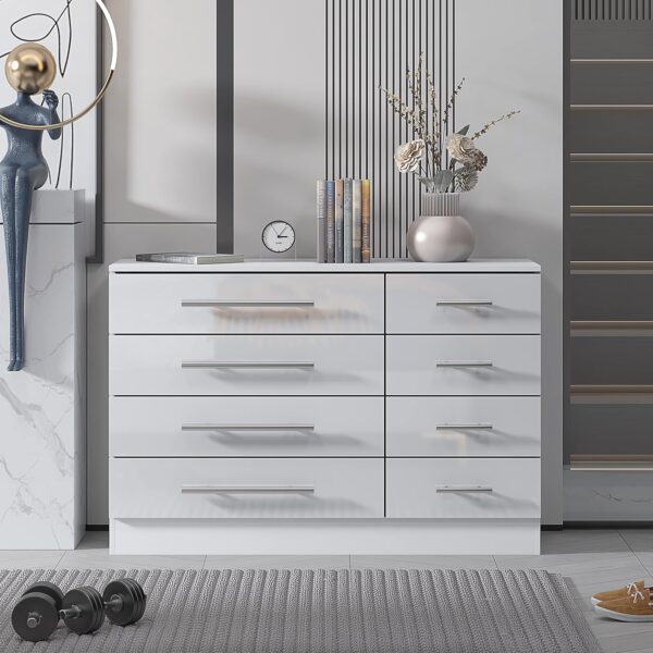 High Gloss White 8 Drawer Sideboard / Cupboard / Buffet Solo / Chest of Drawers - Image 2