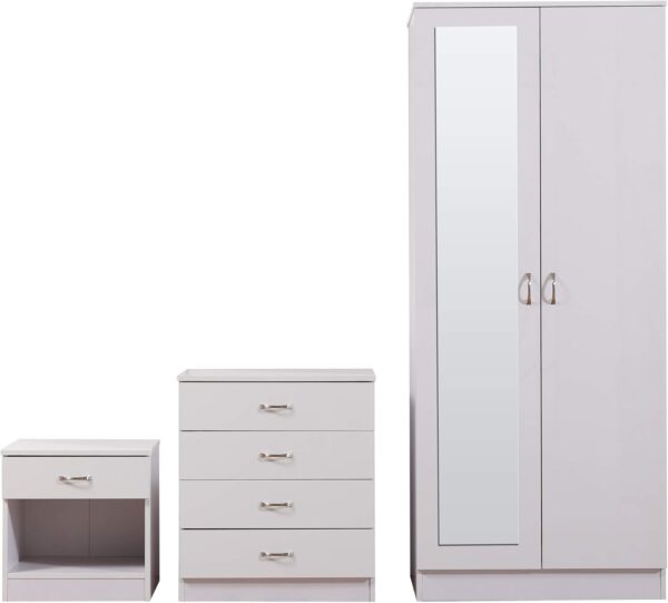 Mirrored White HIGH GLOSS Bedroom Furniture Set - Wardrobe, Chest & Bedside - Image 5