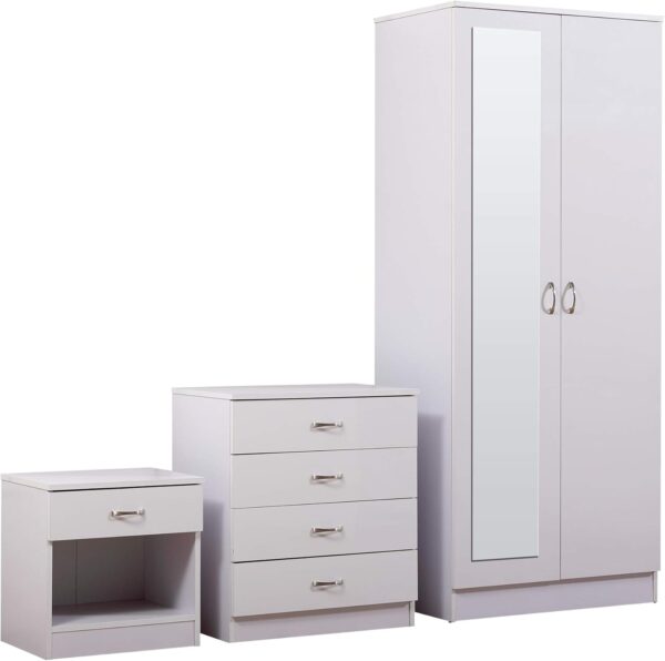 Mirrored White HIGH GLOSS Bedroom Furniture Set - Wardrobe, Chest & Bedside - Image 6