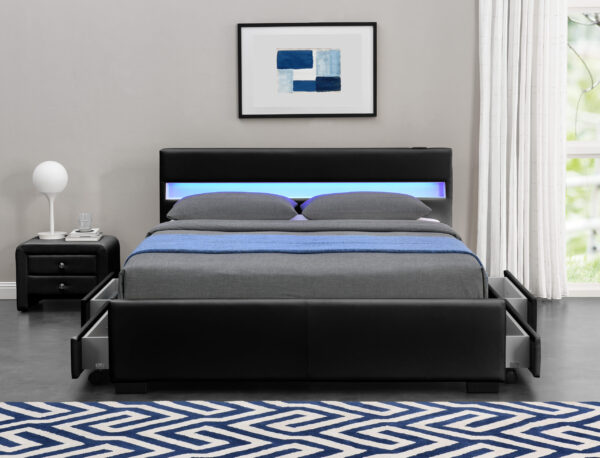 Exclusive Harmin Designer Music Bed, Bluetooth, Speakers, LED Colour Changing Faux Leather Bed Frame with Remote for LEDs (Black, Double 4ft6) - Image 3