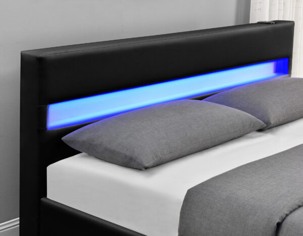 Exclusive Harmin Designer Music Bed, Bluetooth, Speakers, LED Colour Changing Faux Leather Bed Frame with Remote for LEDs (Black, Double 4ft6) - Image 4