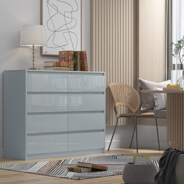 Grey 8 Drawer High Gloss Chest / Sideboard / Cabinet Handleless Sleek Design - Image 2