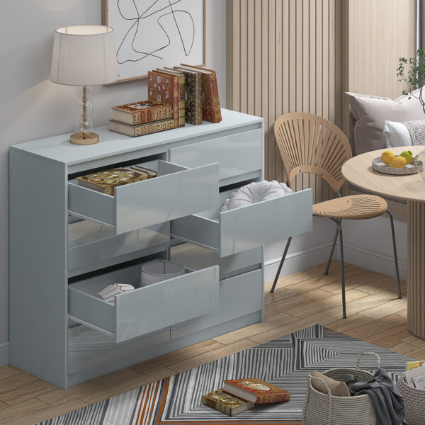 Grey 8 Drawer High Gloss Chest / Sideboard / Cabinet Handleless Sleek Design - Image 3
