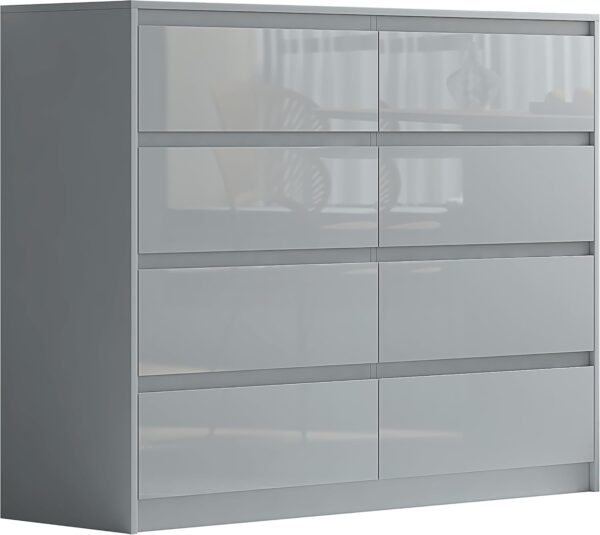 Grey 8 Drawer High Gloss Chest / Sideboard / Cabinet Handleless Sleek Design - Image 6