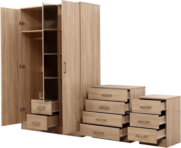 SONOMA OAK MIRRORED BEDROOM FURNITURE SET - SOFT CLOSE WARDROBE, CHEST & BEDSIDE - Image 6