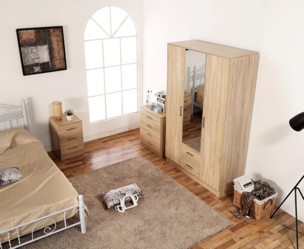 SONOMA OAK MIRRORED BEDROOM FURNITURE SET - SOFT CLOSE WARDROBE, CHEST & BEDSIDE - Image 4