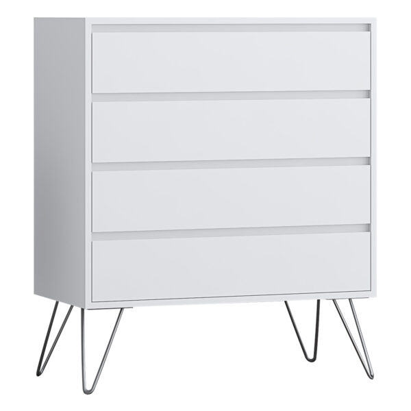 White Bedroom furniture Set with Metal legs - Wardrobe, Chest & Bedside - Image 15