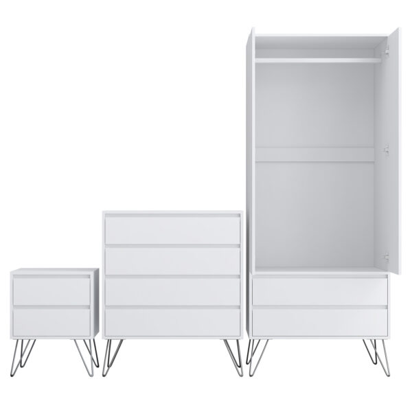 White Bedroom furniture Set with Metal legs - Wardrobe, Chest & Bedside - Image 4
