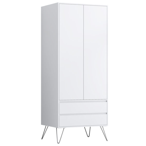 White Bedroom furniture Set with Metal legs - Wardrobe, Chest & Bedside - Image 11