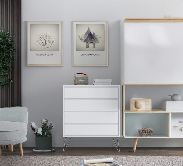 White Bedroom furniture Set with Metal legs - Wardrobe, Chest & Bedside - Image 17