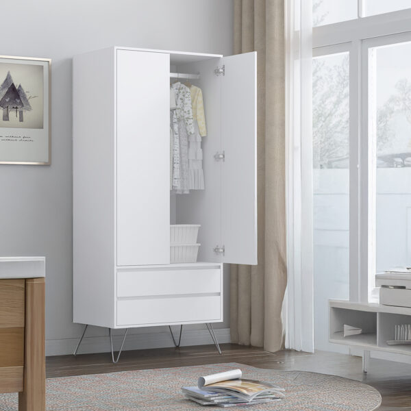 White Bedroom furniture Set with Metal legs - Wardrobe, Chest & Bedside - Image 13