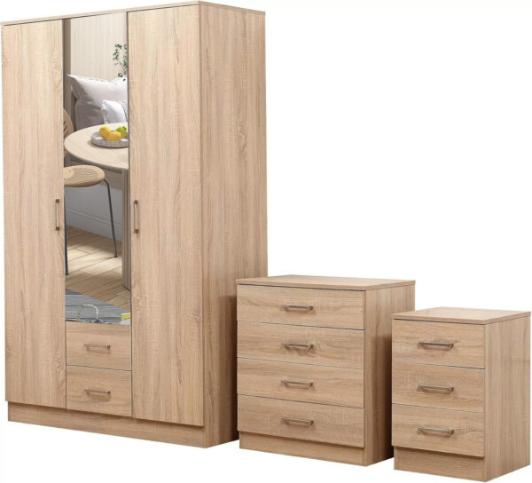 SONOMA OAK MIRRORED BEDROOM FURNITURE SET - SOFT CLOSE WARDROBE, CHEST & BEDSIDE - Image 2