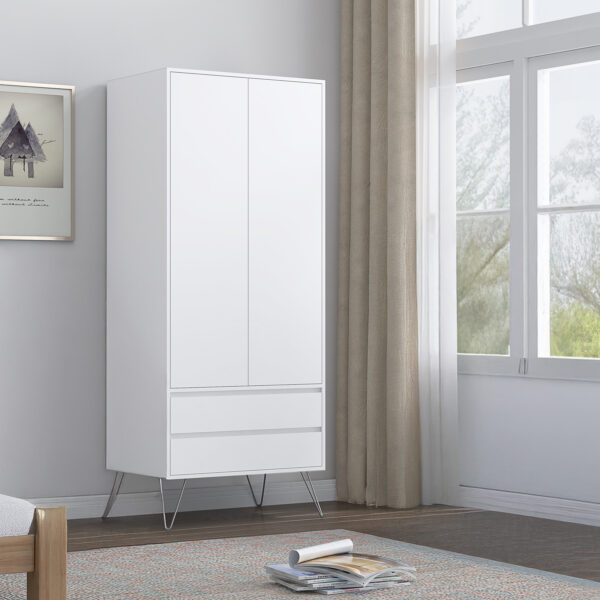 White Bedroom furniture Set with Metal legs - Wardrobe, Chest & Bedside - Image 12