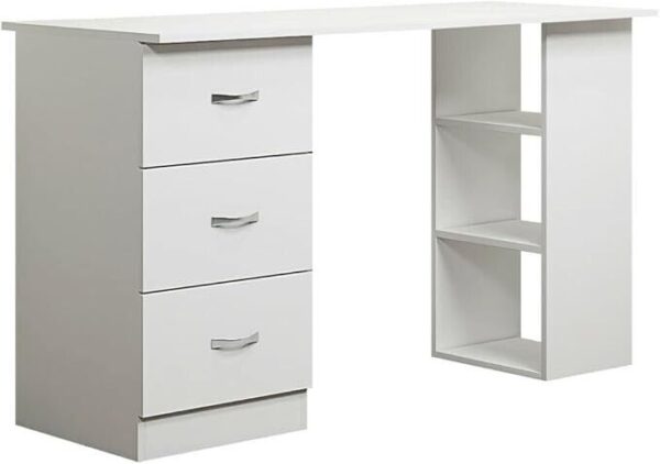 White 120cm Computer Desk Modern Study Writing Table PC Workstation 3 Shelf 3 Drawers - Image 6