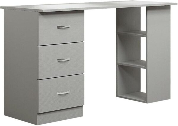 Grey 120cm Computer Desk Modern Study Writing Table PC Workstation 3 Shelf 3 Drawers - Image 3