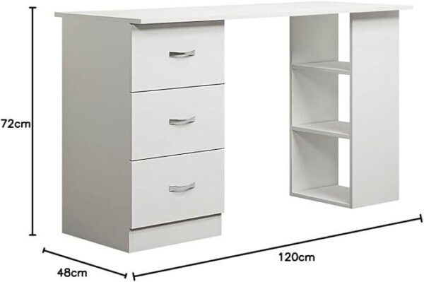 White 120cm Computer Desk Modern Study Writing Table PC Workstation 3 Shelf 3 Drawers - Image 5