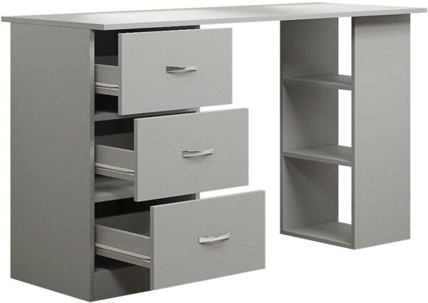 Grey 120cm Computer Desk Modern Study Writing Table PC Workstation 3 Shelf 3 Drawers - Image 6