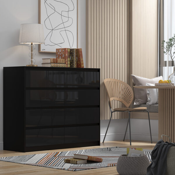 Black 8 Drawer High Gloss Chest / Sideboard / Cabinet Handleless Sleek Design - Image 3