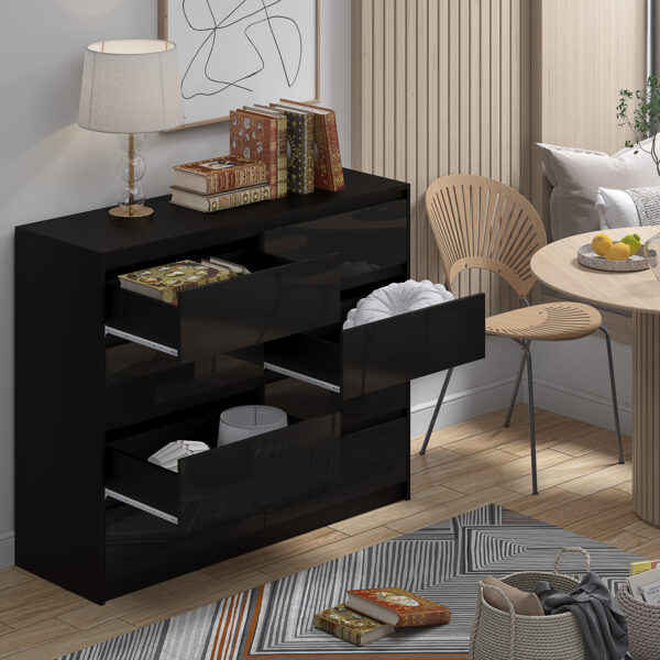 Black 8 Drawer High Gloss Chest / Sideboard / Cabinet Handleless Sleek Design - Image 2