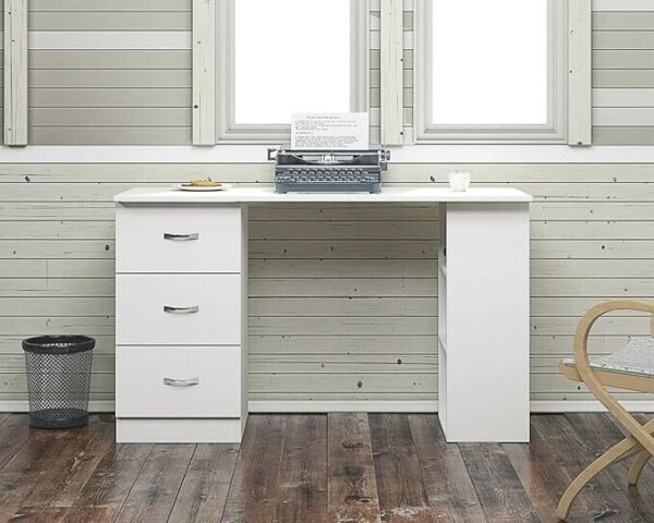 White 120cm Computer Desk Modern Study Writing Table PC Workstation 3 Shelf 3 Drawers - Image 3