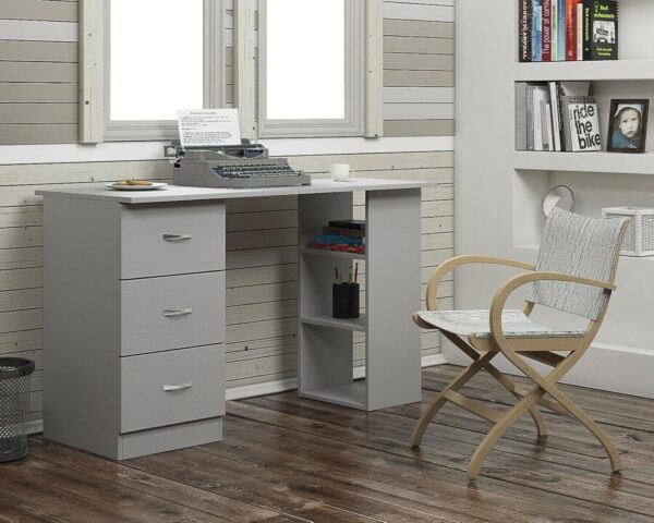 Grey 120cm Computer Desk Modern Study Writing Table PC Workstation 3 Shelf 3 Drawers