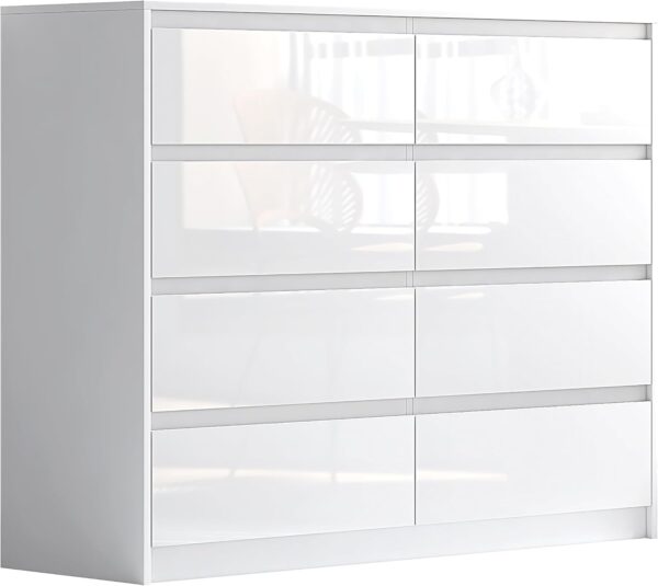 White 8 Drawer High Gloss Chest / Sideboard / Cabinet Handleless Sleek Design - Image 4