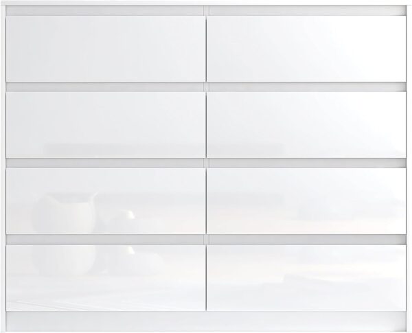 White 8 Drawer High Gloss Chest / Sideboard / Cabinet Handleless Sleek Design - Image 6