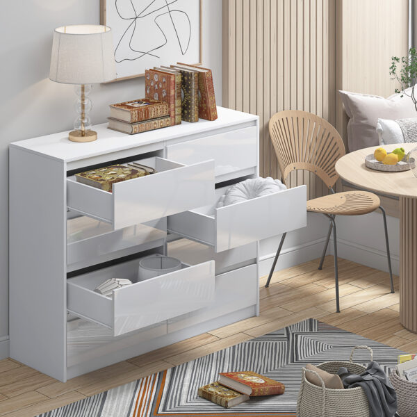 White 8 Drawer High Gloss Chest / Sideboard / Cabinet Handleless Sleek Design - Image 3