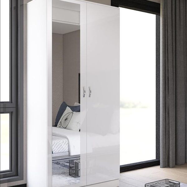Mirrorred 2 Door Soft close wardrobe - White on White