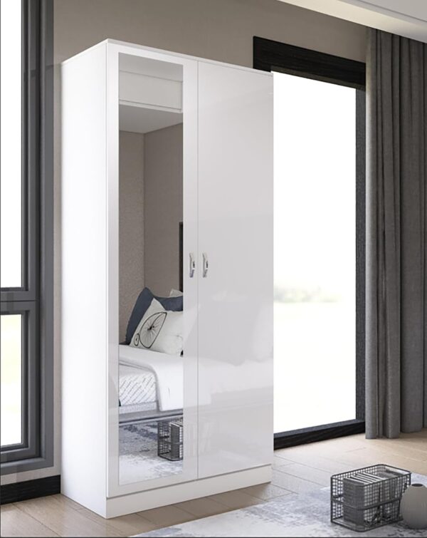 Mirrorred 2 Door Soft close wardrobe - White on White