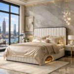 Harmin Stylish Modern White Double Bed with Built-In Pet Nook - main