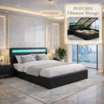 Harmin Faux Leather Ottoman Bed with LED