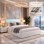 Harmin White Double Ottoman Led Bed - main