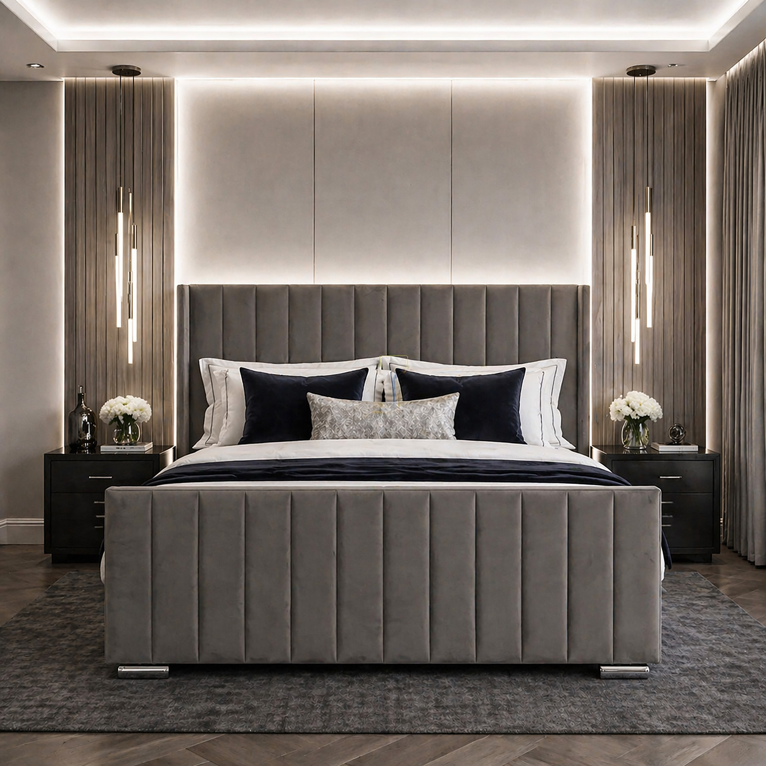 Luxury 4ft6 Double sized Steel Plush Velvet Ottoman Winged bed - Image 4