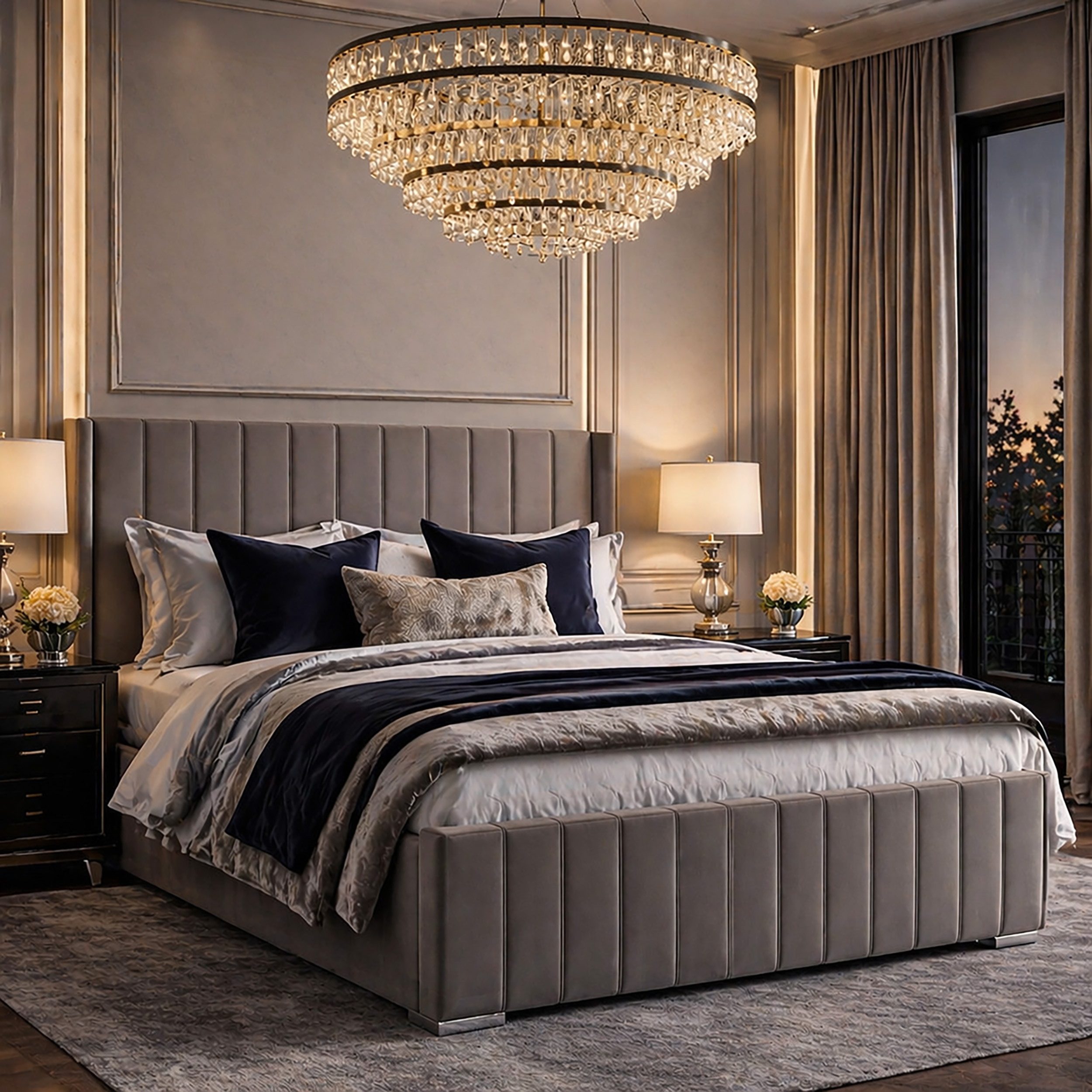 Luxury 4ft6 Double sized Steel Plush Velvet Ottoman Winged bed - Image 5